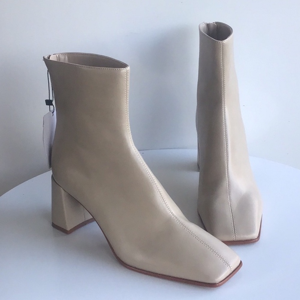 Mango square toe heeled ecru cream Beige Ankle Boots